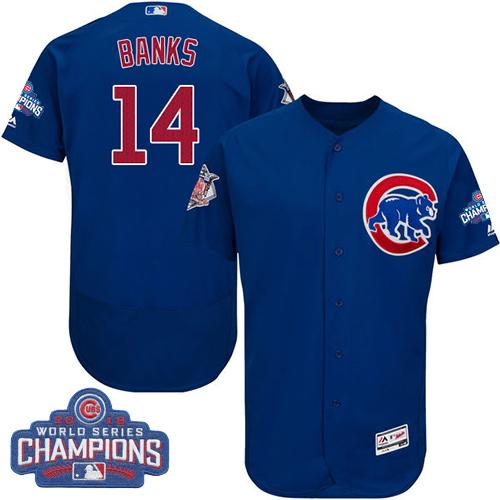 Cubs #14 Ernie Banks Blue Flexbase Authentic Collection 2016 World Series Champions Stitched MLB Jersey - Click Image to Close